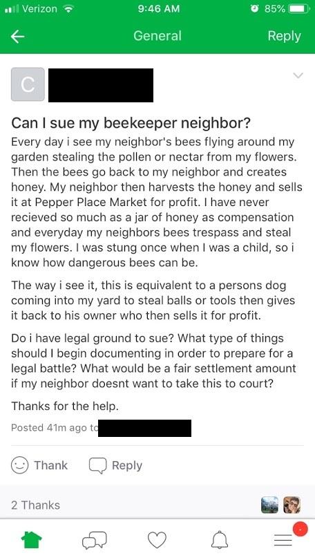 Can I Sue My Beekeeper Neighbor?